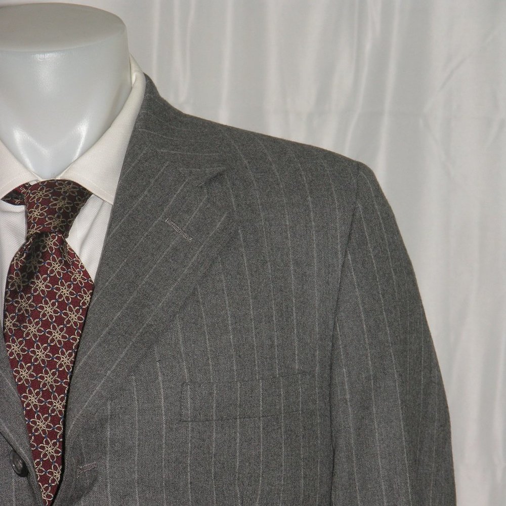 Fabrizio New York Custom Flannel Gray Striped Three Button Suit 38R